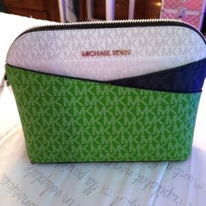 Michael Kors Green and White Logo Crossbody Bag